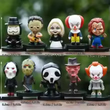 @10PCS Horror Film Series Jason Freddy Clown Action Figure Toys PVC Model Halloween Gift Vinyl Figurine Doll Gift Sp3