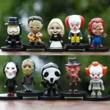 @10PCS Horror Film Series Jason Freddy Clown Action Figure Toys PVC Model Halloween Gift Vinyl Figurine Doll Gift Sp3
