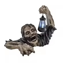 1pc Halloween Zombie Crawling Horror Decor, Scary Led Lights Zombie Holding Lantern Outdoor Figurine Light Ps10