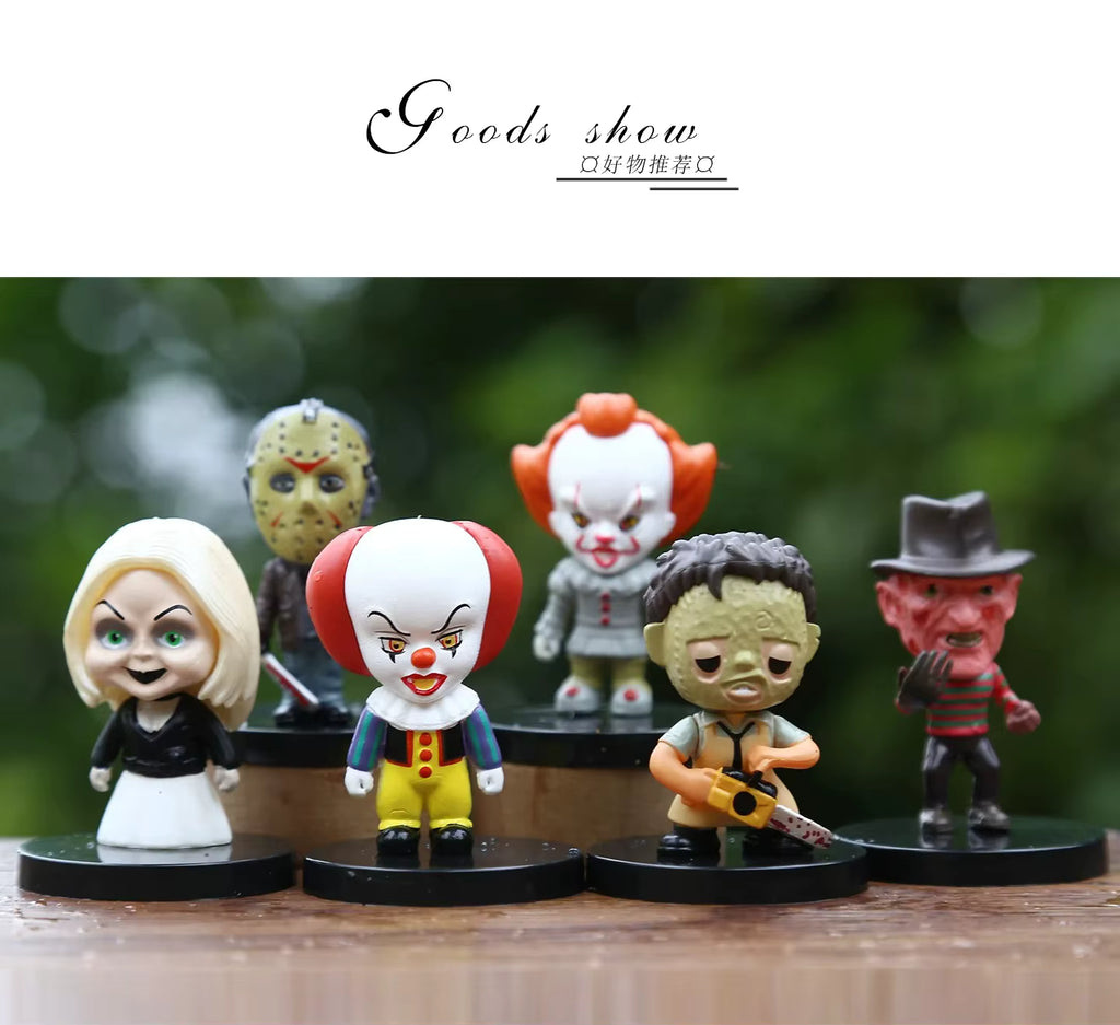 @10PCS Horror Film Series Jason Freddy Clown Action Figure Toys PVC Model Halloween Gift Vinyl Figurine Doll Gift Sp3