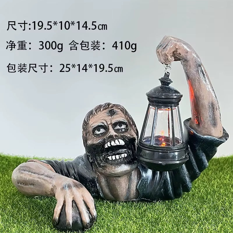 1pc Halloween Zombie Crawling Horror Decor, Scary Led Lights Zombie Holding Lantern Outdoor Figurine Light Ps10
