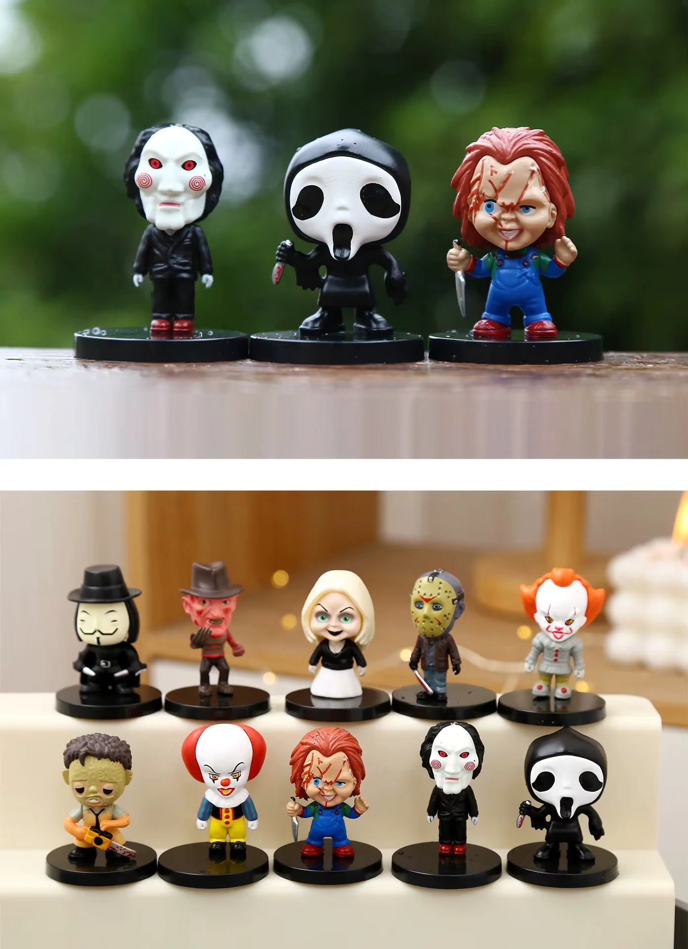 @10PCS Horror Film Series Jason Freddy Clown Action Figure Toys PVC Model Halloween Gift Vinyl Figurine Doll Gift Sp3