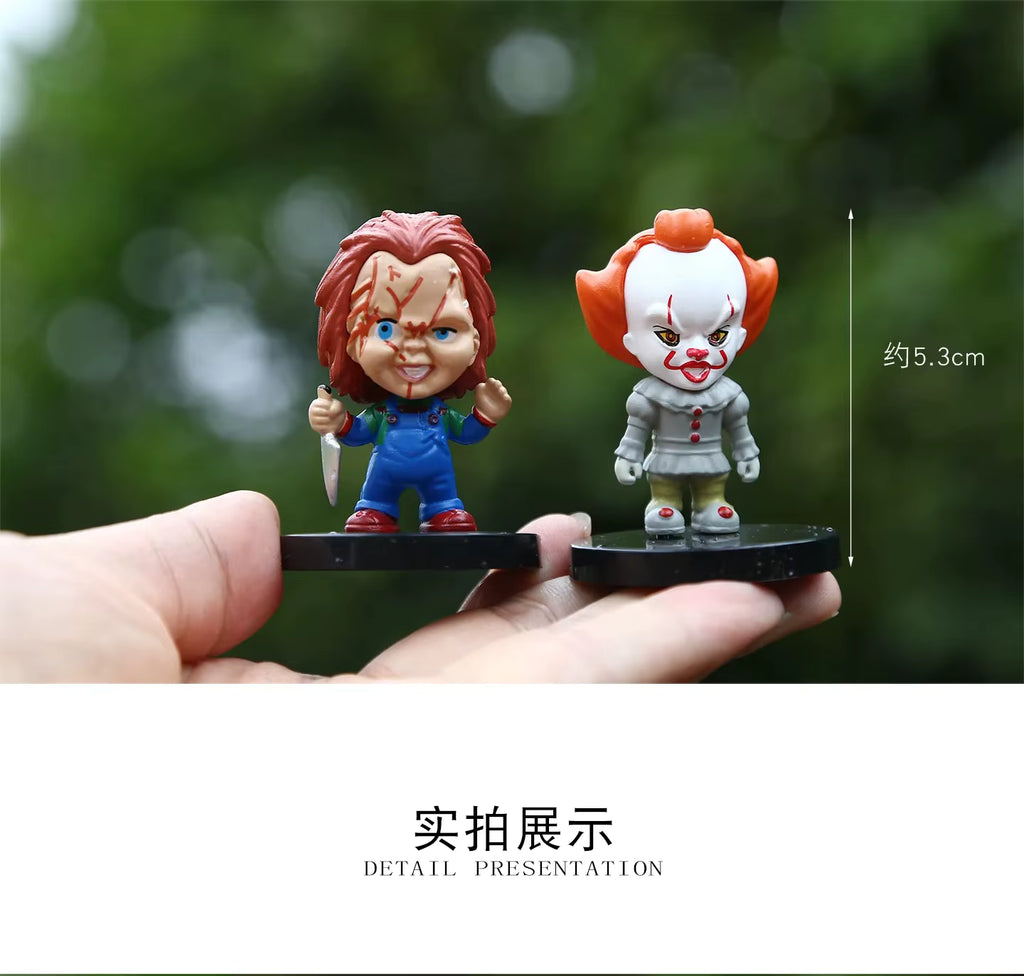 @10PCS Horror Film Series Jason Freddy Clown Action Figure Toys PVC Model Halloween Gift Vinyl Figurine Doll Gift Sp3